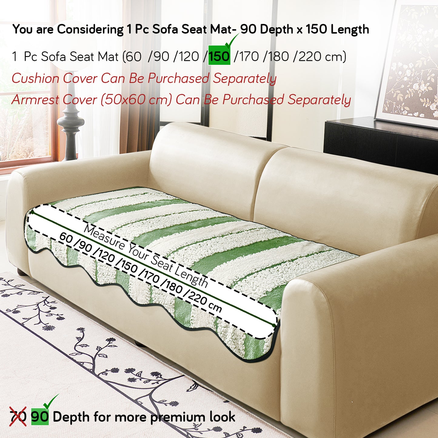 Luxury Wavy Plush Anti-Slip Sofa Cover Mats - Pistachio Green