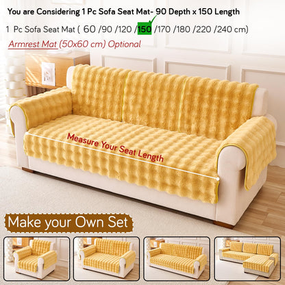 'FurHug' Premium Faux Rabbit Fur Sofa Seat Mats, Honey Yellow
