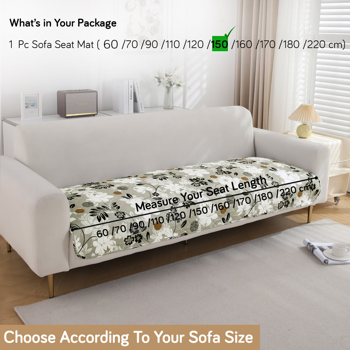 Water Repellent + Waterproof Quilted Sofa Mats, Feather Brown Floral