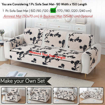 Luxury Plush Sherpa Anti-Slip Sofa Cover Mat, 'Noirea Series'| Botanical Vine