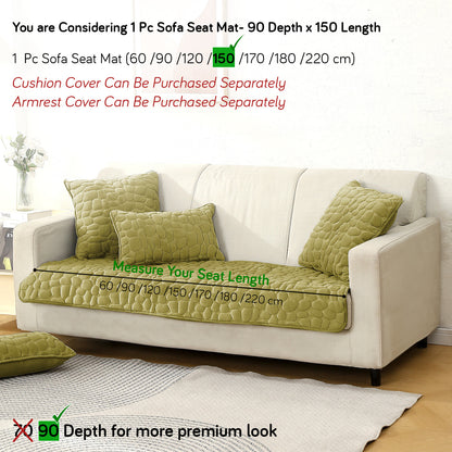 Premium Pebble Milk Velvet Anti Slip Sofa Mats, Pristine Green