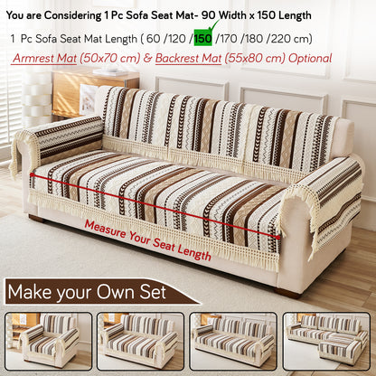 Nordic Boho Geometric Sofa Cover Mat with Tassel, 'Nordic Tassel Series'  Chocolate Brown