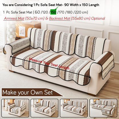 HOKIPO Boho Geometry Sofa Cover Mat|'Valenca Wavy Luxe Series' Earth Brown