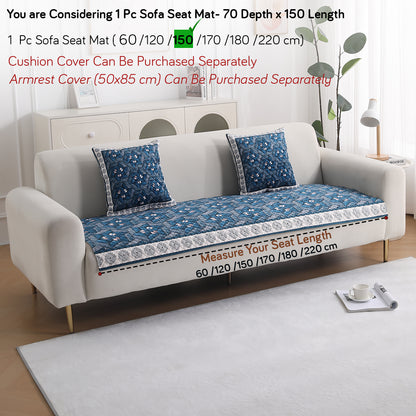 LiefNest Holland Velvet Sofa Cover Mat with Foam Filling - Geometric Floral Oriental Blue