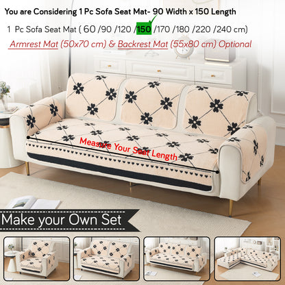 Luxury Plush Sherpa Anti-Slip Sofa Cover Mat, 'Noirea Series'| Floral Lattice