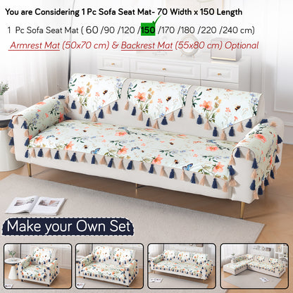 'Whispers of Nature' Series Holland Velvet Sofa Mat with Tassel, Pastel Butterfly Meadow