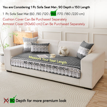 BelleLace Series Imperial Milk Velvet Sofa Cover Mat with Lace Design - Porpoise Grey