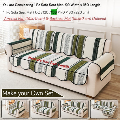 HOKIPO Boho Geometry Sofa Cover Mat|'Valenca Wavy Luxe Series' Moss Green