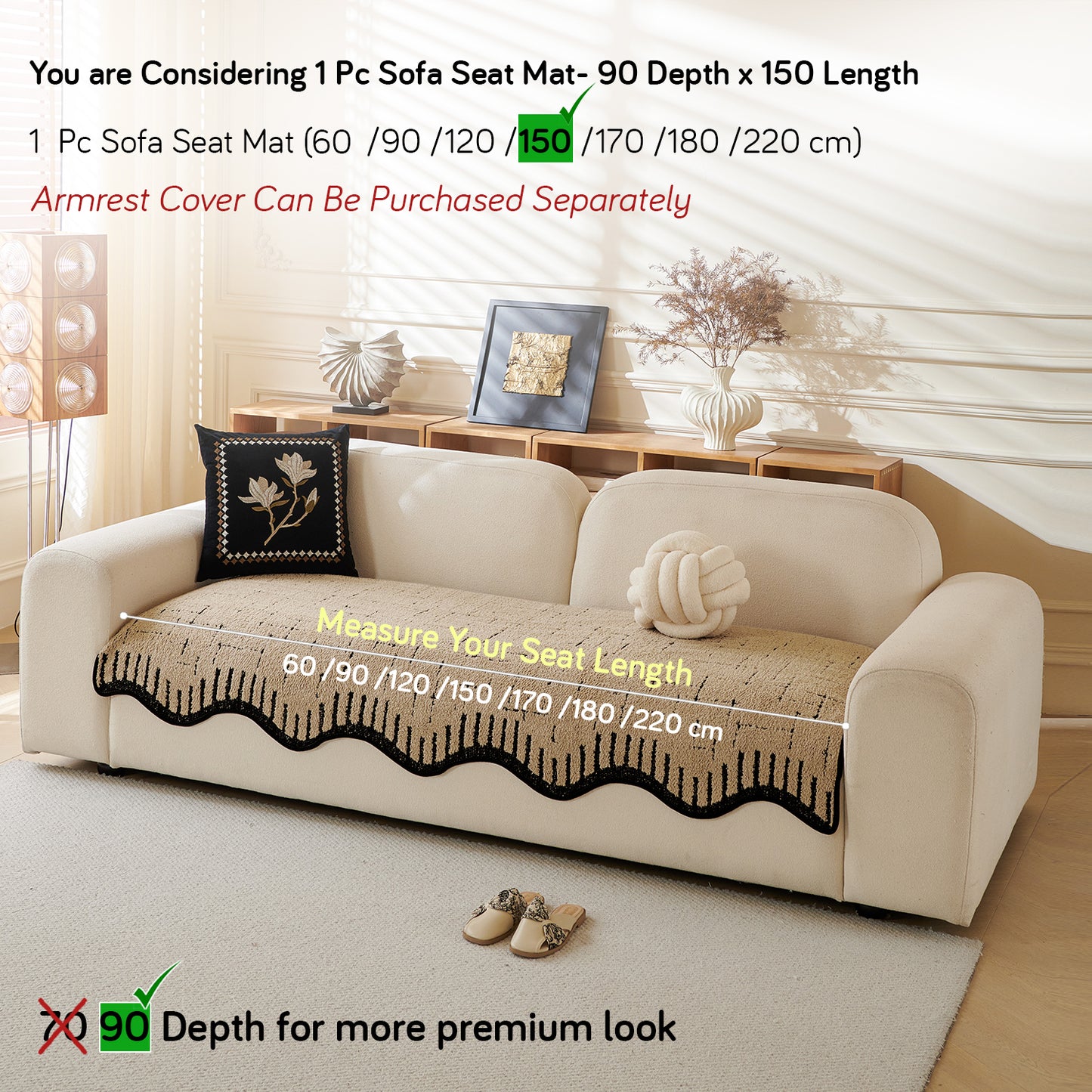 Premium Supple Soft Wavy Sofa Cover Mat, Brown
