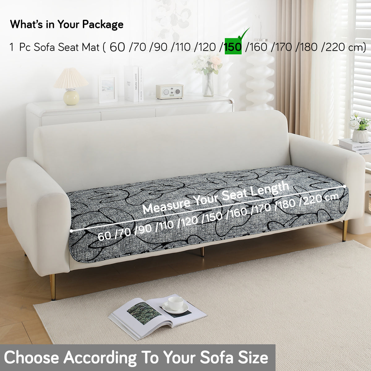 Water Repellent + Waterproof Quilted Sofa Mats, Intense Grey Abstract Floral