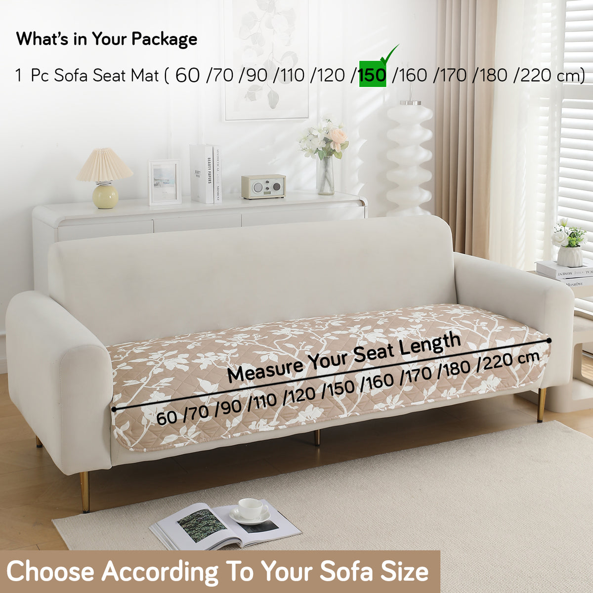 Water Repellent + Waterproof Quilted Sofa Mats, Buff Brown Sillehoute Floral