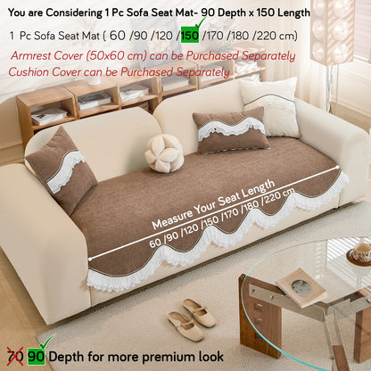 French Classic Frill Wavy Sofa Cover Mat, Mocha Luxe Brown