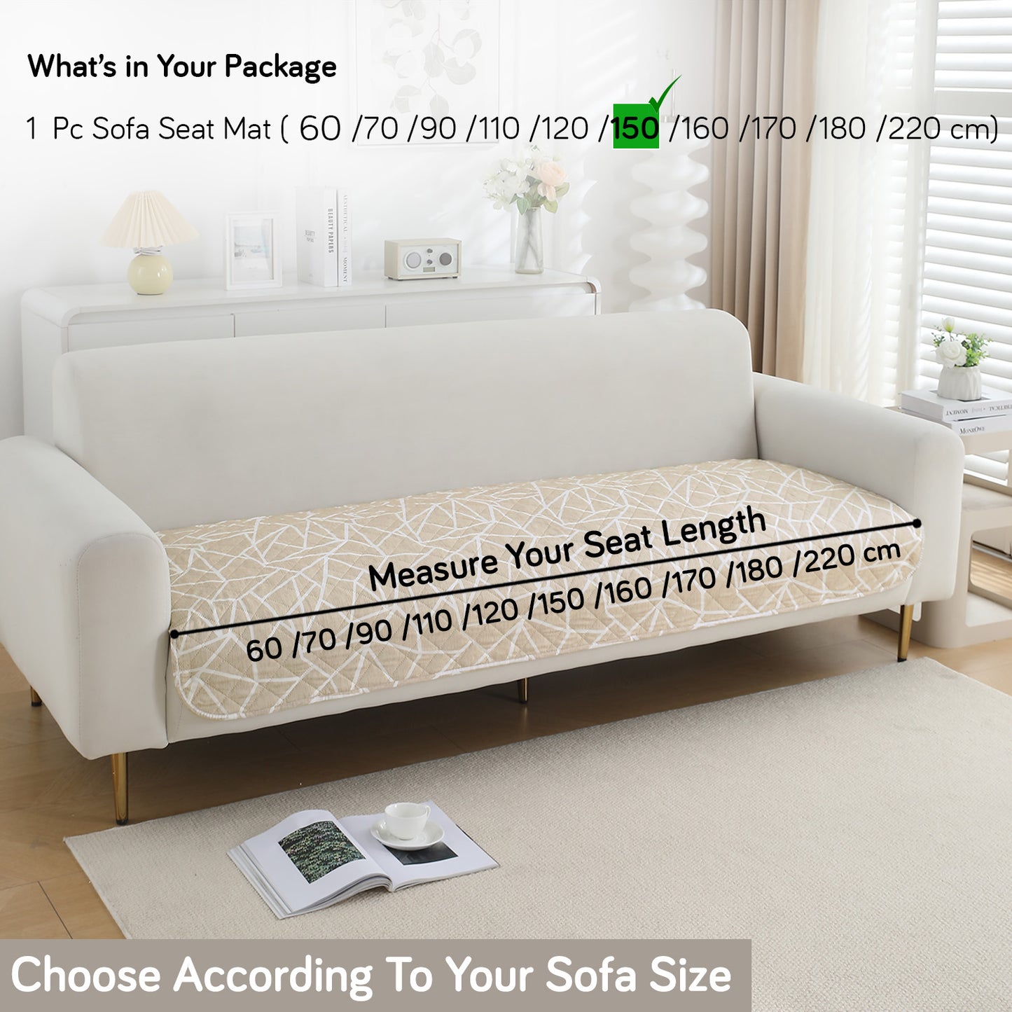 HOKIPO Water Repellent + Waterproof Quilted Sofa Mats, Beige Abstract Geometry