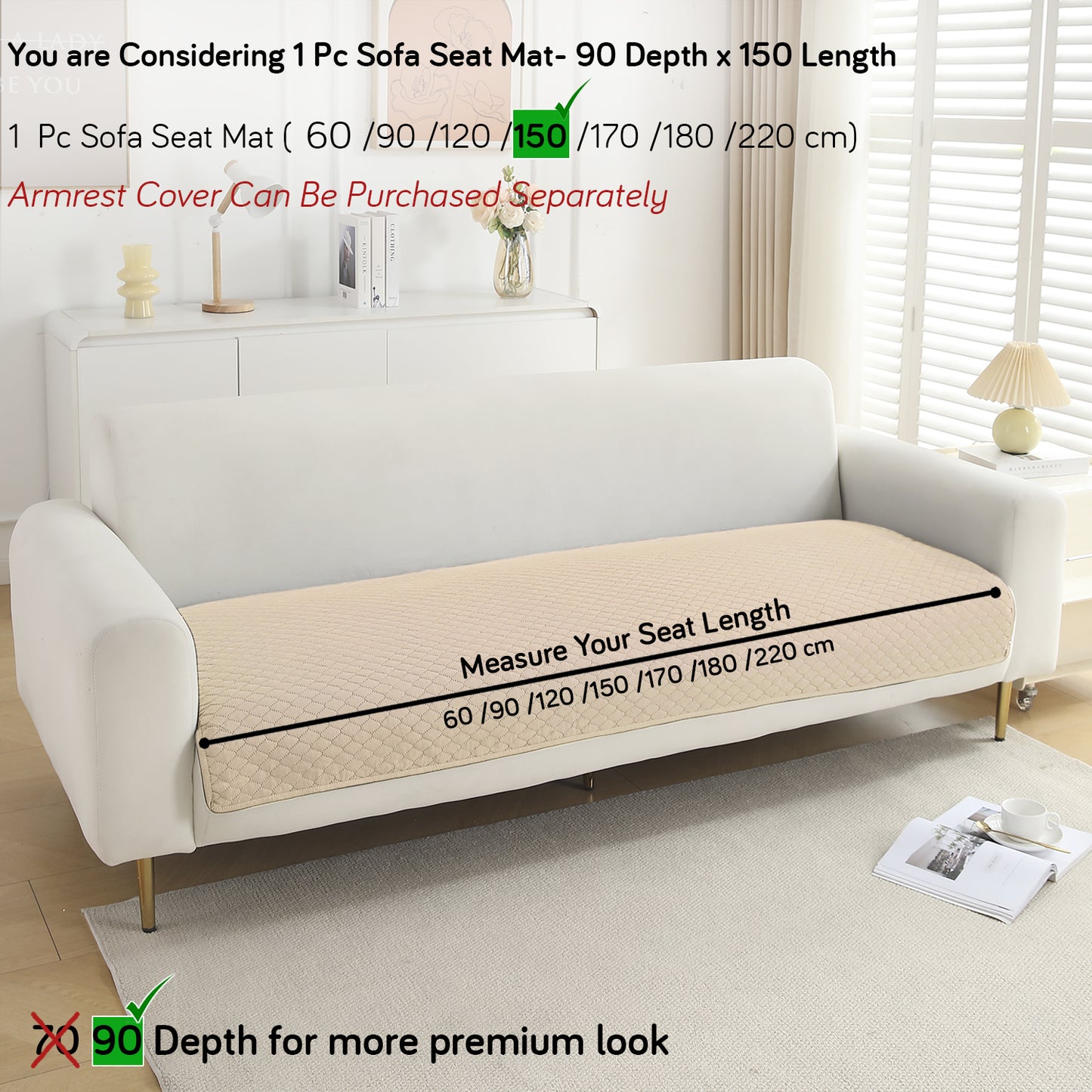 Polyester Quilted Sofa Cover Mats, Beige