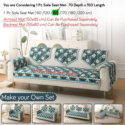 Florentina Series Premium Holland Velvet Sofa Cover Mat - Pansies Teal