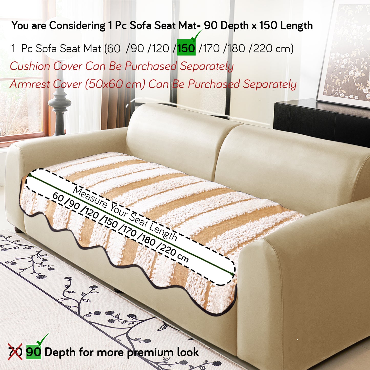 Luxury Wavy Plush Anti-Slip Sofa Cover Mats - Desert Brown