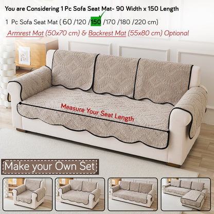 Embossed Floral Jacquard Anti-Slip Sofa Cover Mat, 'Wavy Petal Crest Series' Soft Brown