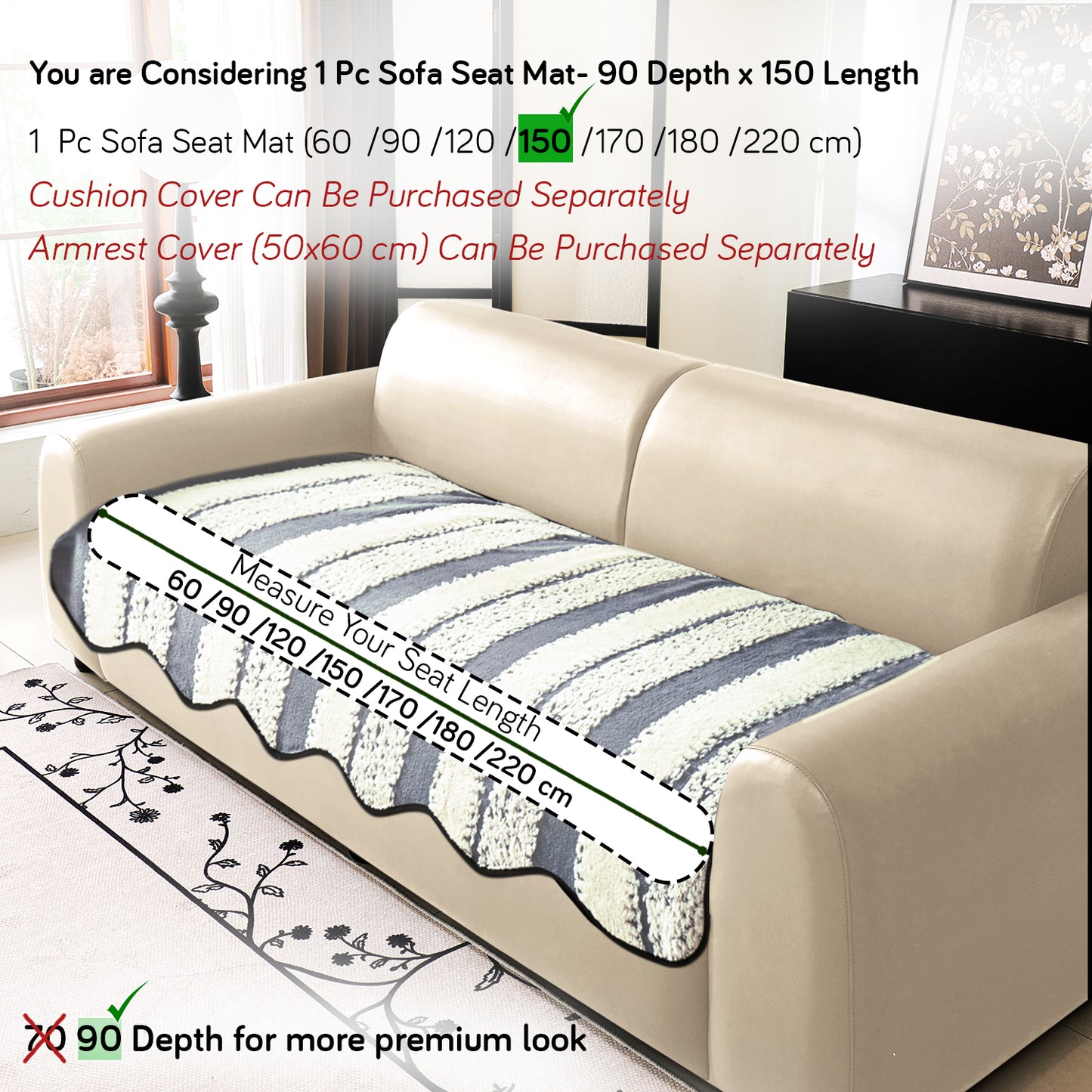 Luxury Wavy Plush Anti-Slip Sofa Cover Mats - Pewter Grey