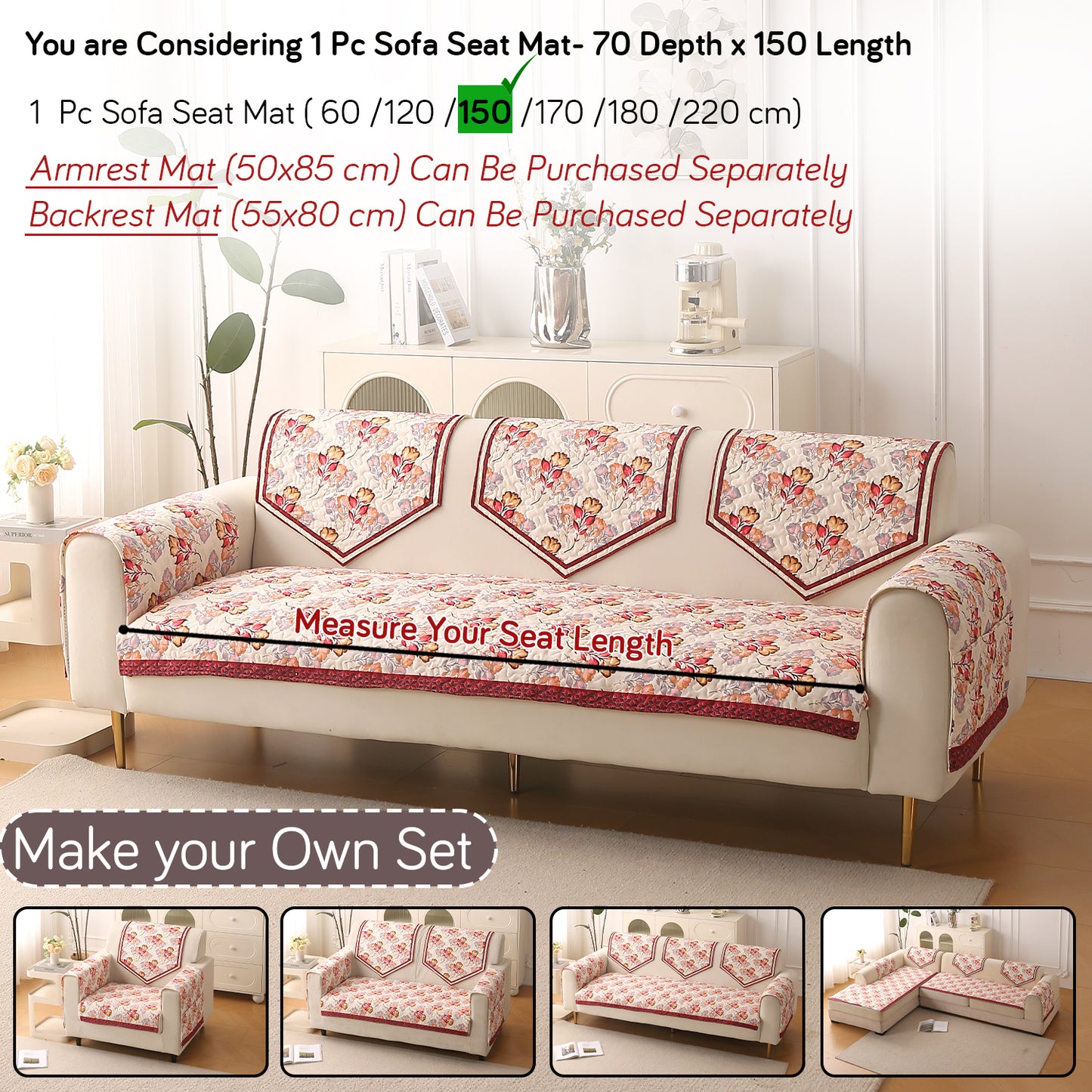 Florentina Series Premium Holland Velvet Sofa Cover Mat - Autumn Cream