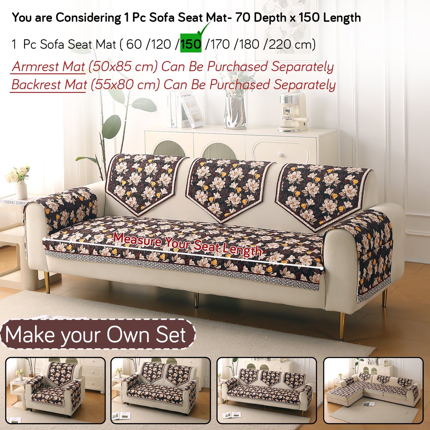 Florentina Series Premium Holland Velvet Sofa Cover Mat - Camellia Brown