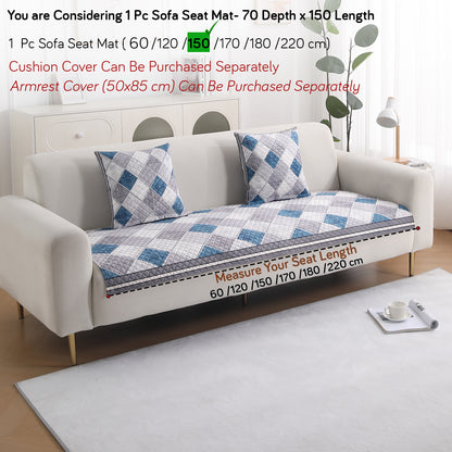 LiefNest Holland Velvet Sofa Cover Mat with Foam Filling - Diamond Slate Grey Blue
