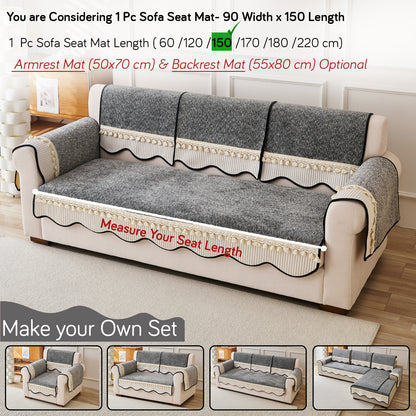 Thick Woven Weave Chenille Sofa Cover with Tassel|'Wavy Royale Series' Moon Grey