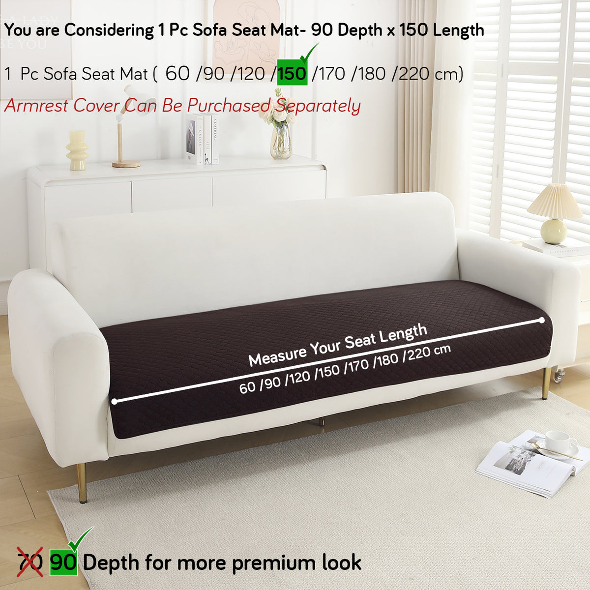 Polyester Quilted Sofa Cover Mats, Dark Brown