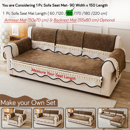 Thick Woven Weave Chenille Sofa Cover with Tassel|'Wavy Royale Series' Chestnut Brown