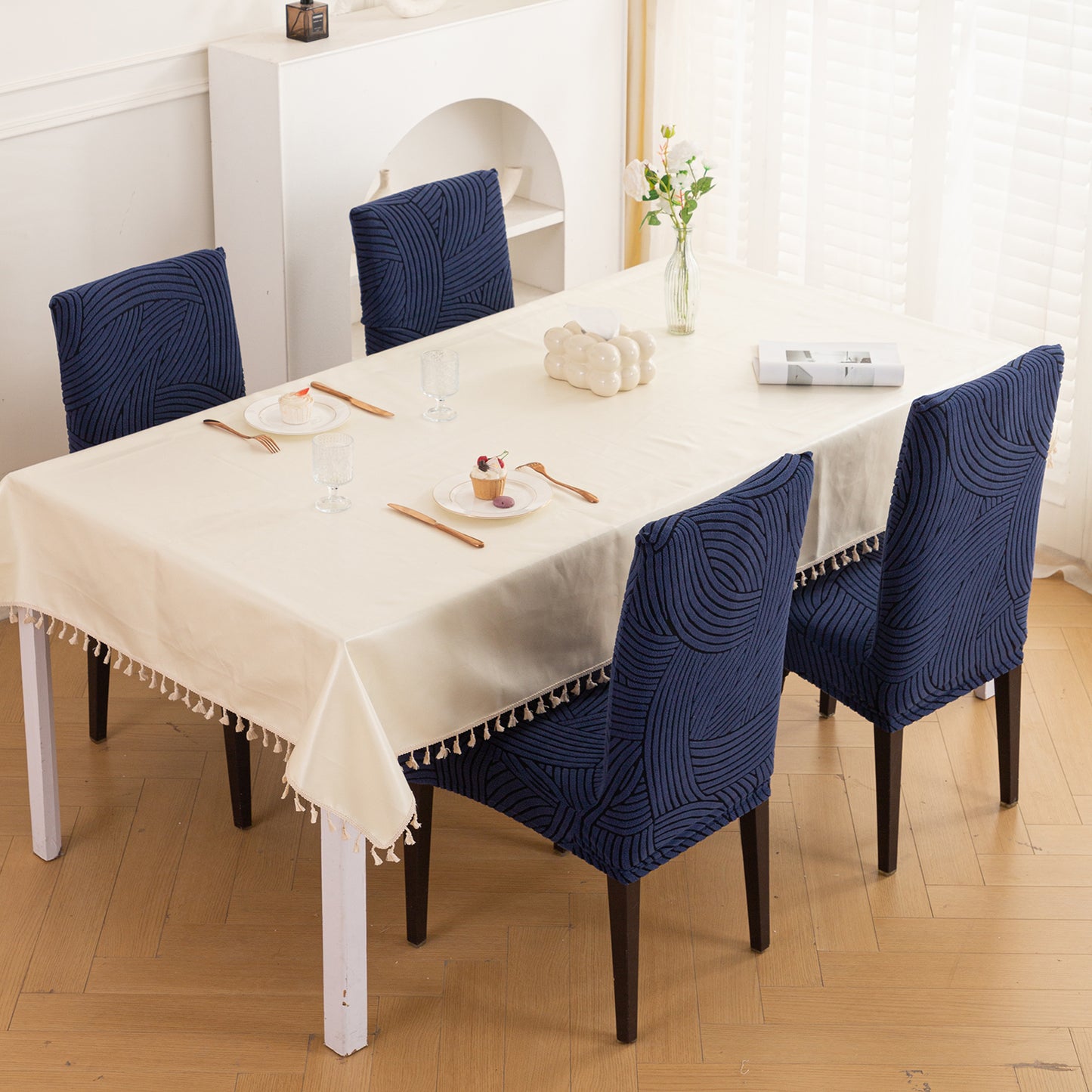 WaveLine Series 180 GSM Jacquard Chair Cover Set of 1/2/4/6, Royal Blue