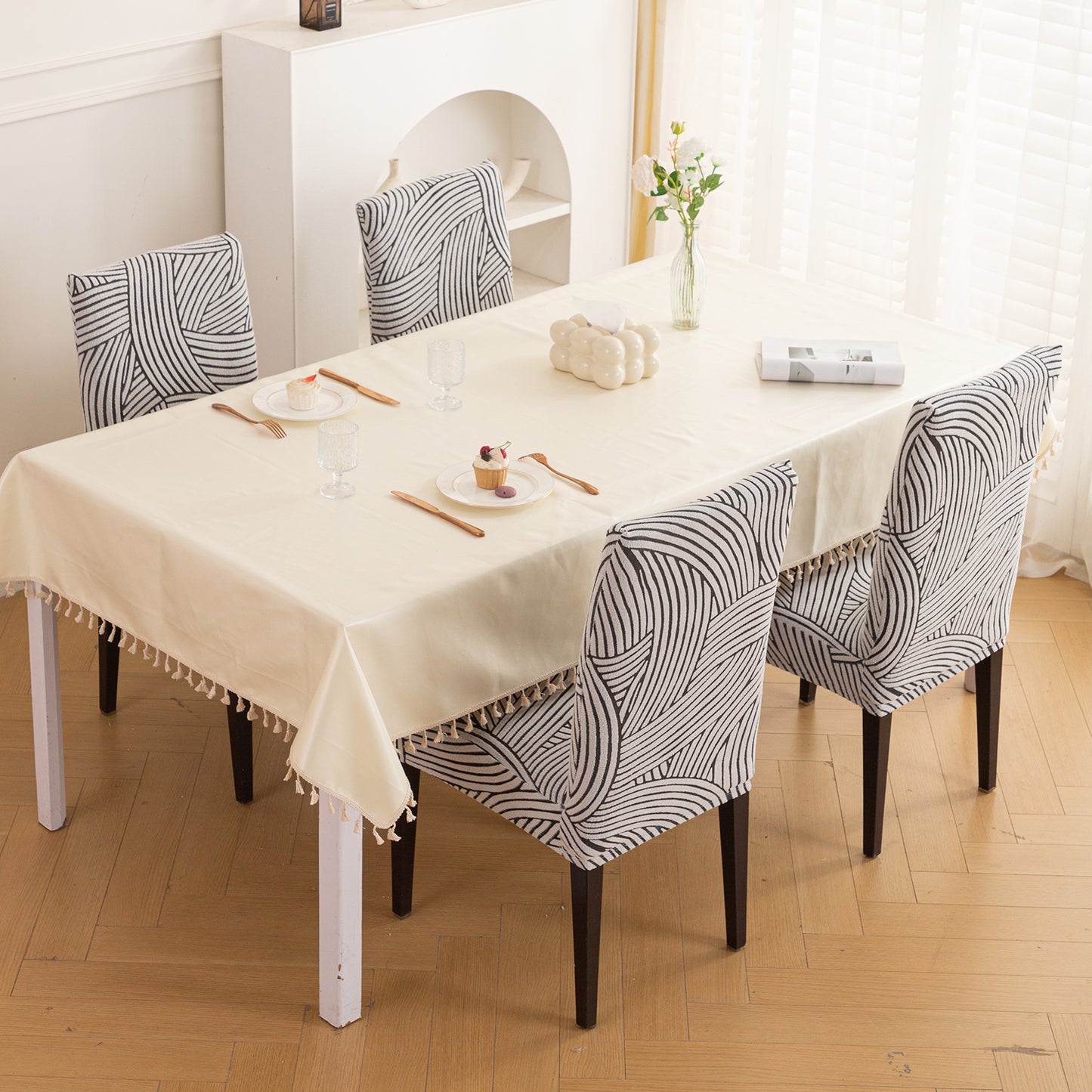 WaveLine Series 180 GSM Jacquard Chair Cover Set 1/2/4/6, Classic White
