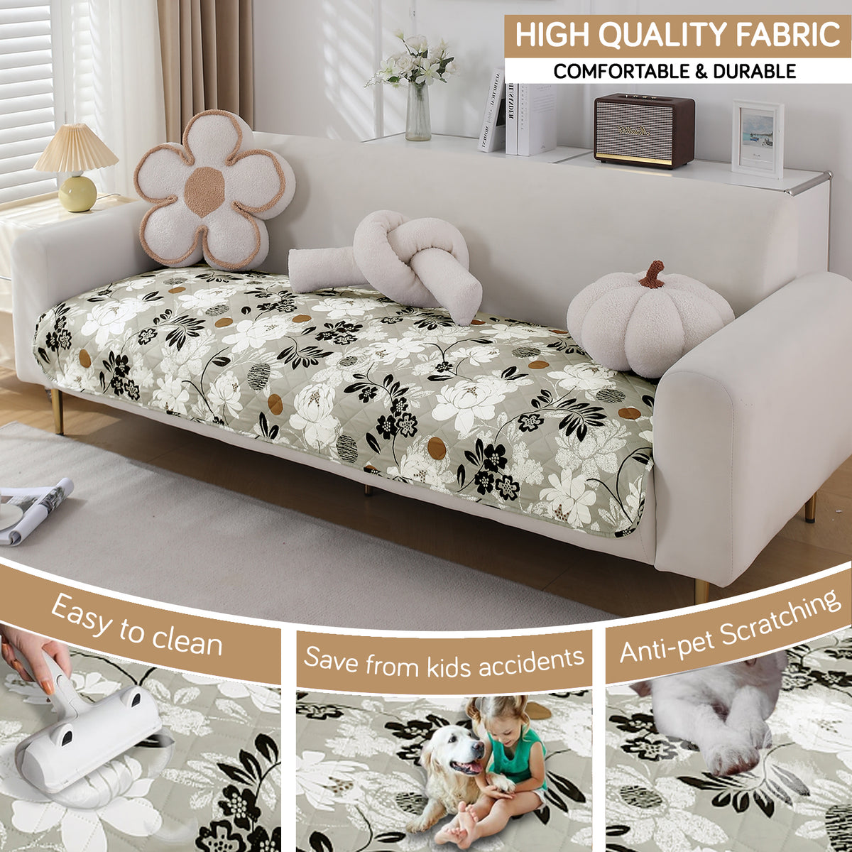 Water Repellent + Waterproof Quilted Sofa Mats, Feather Brown Floral