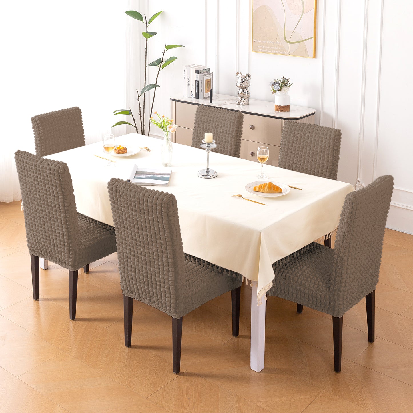Aria Nova Bubble 280 GSM Dining Chair Cover Set of 1/2/4/6, Mocha Brown