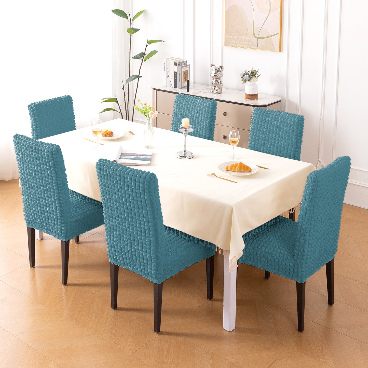 Aria Nova Bubble 280 GSM Dining Chair Cover Set of 1/2/4/6, Tropical Teal