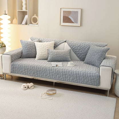 Premium Pebble Milk Velvet Anti Slip Sofa Mat for 1/2/3 Seater, Moon Grey
