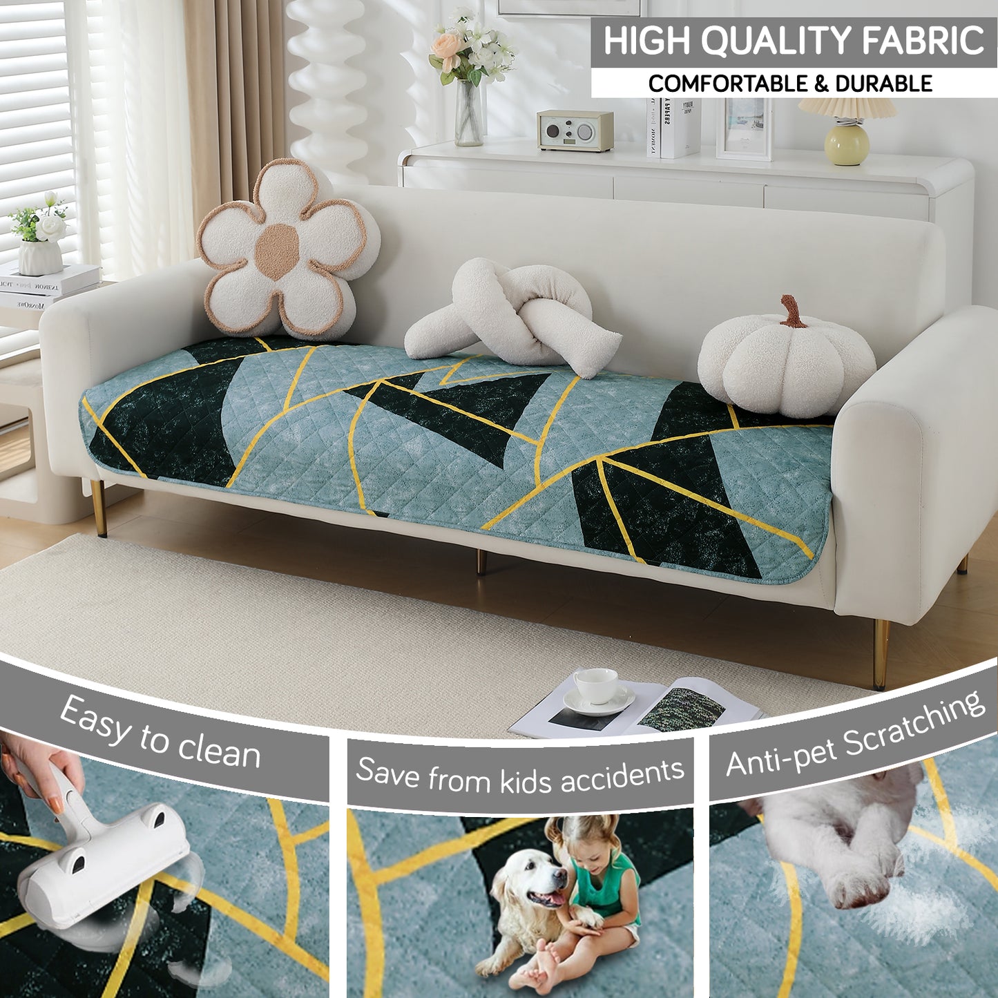 HOKIPO Water Repellent + Waterproof Quilted Sofa Mats, Multicolor Abstract Geometry