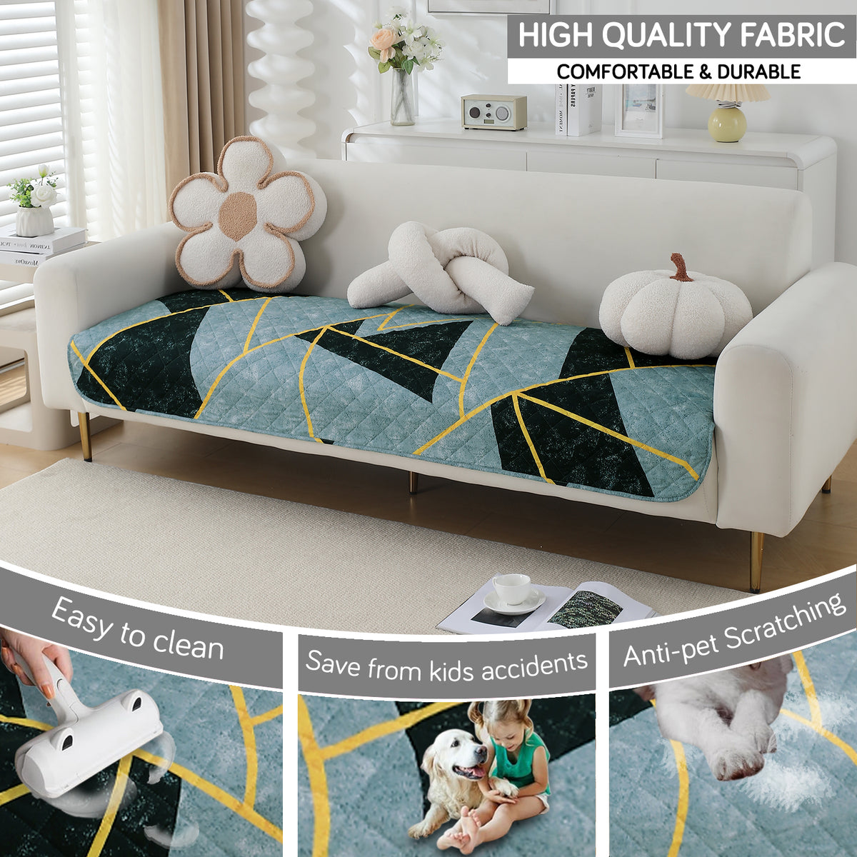Water Repellent + Waterproof Quilted Sofa Mats, Multicolor Abstract Geometry