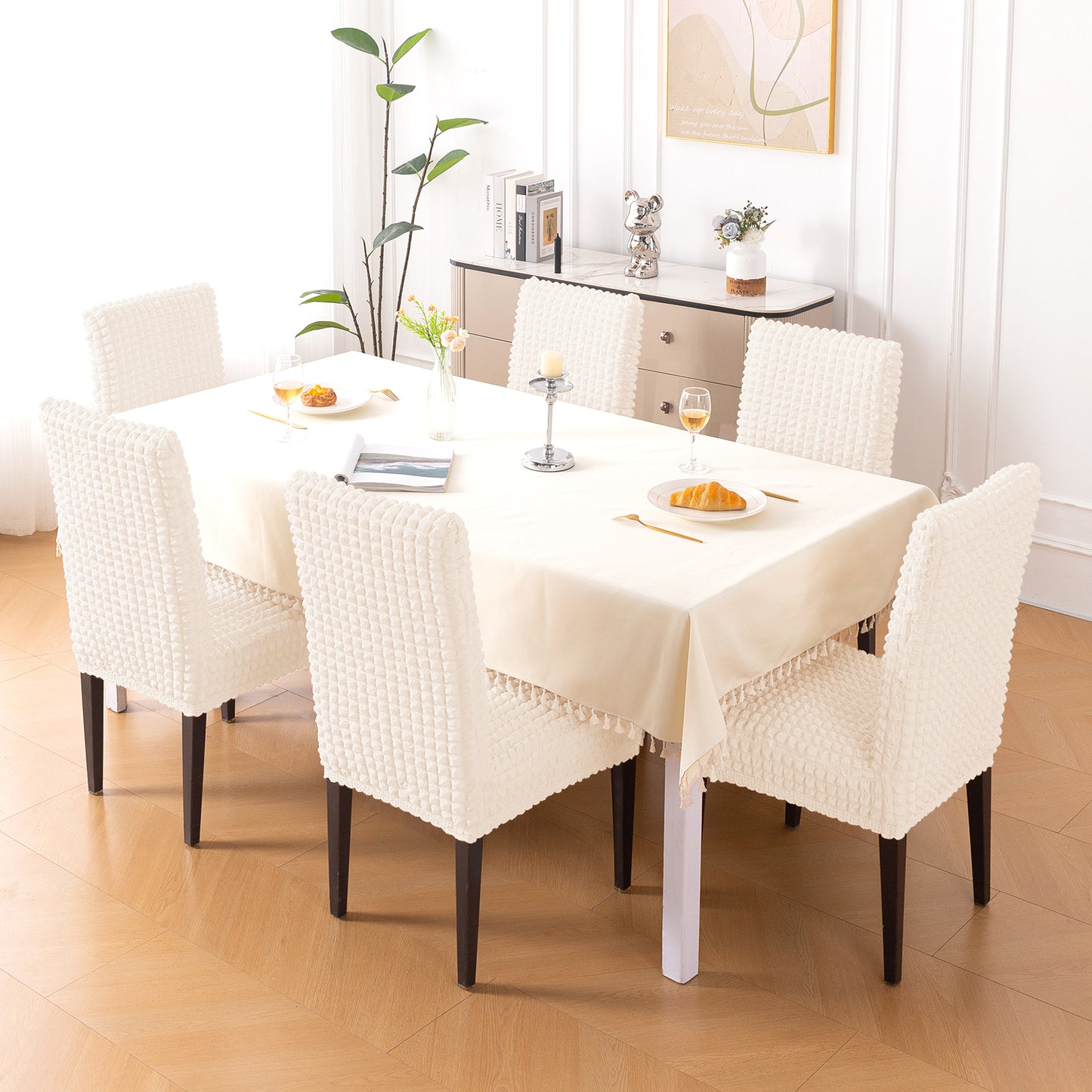 Aria Nova Bubble 280 GSM Dining Chair Cover Set of 1/2/4/6, Light Cream