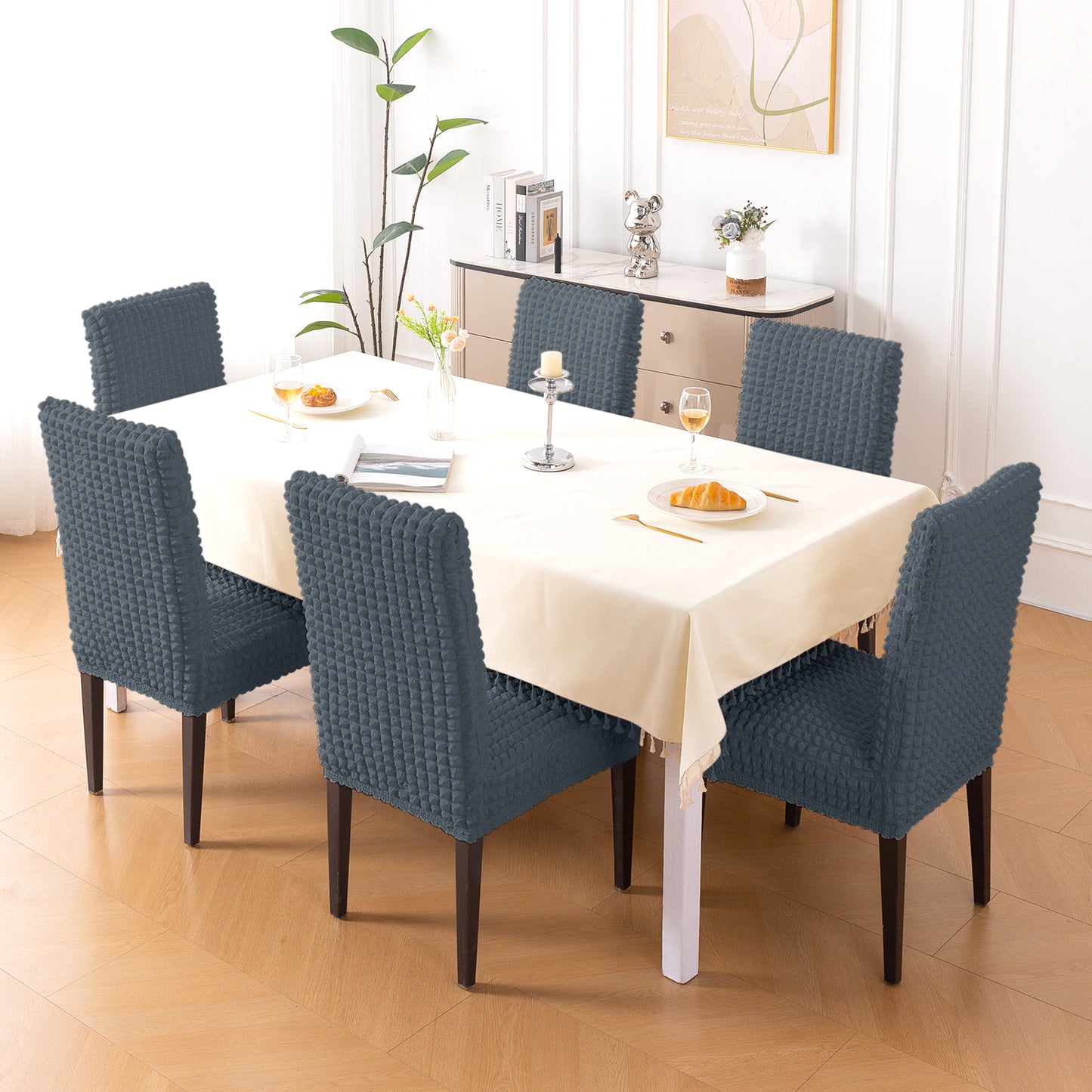 Aria Nova Bubble 280 GSM Dining Chair Cover Set of 1/2/4/6, Dark Grey