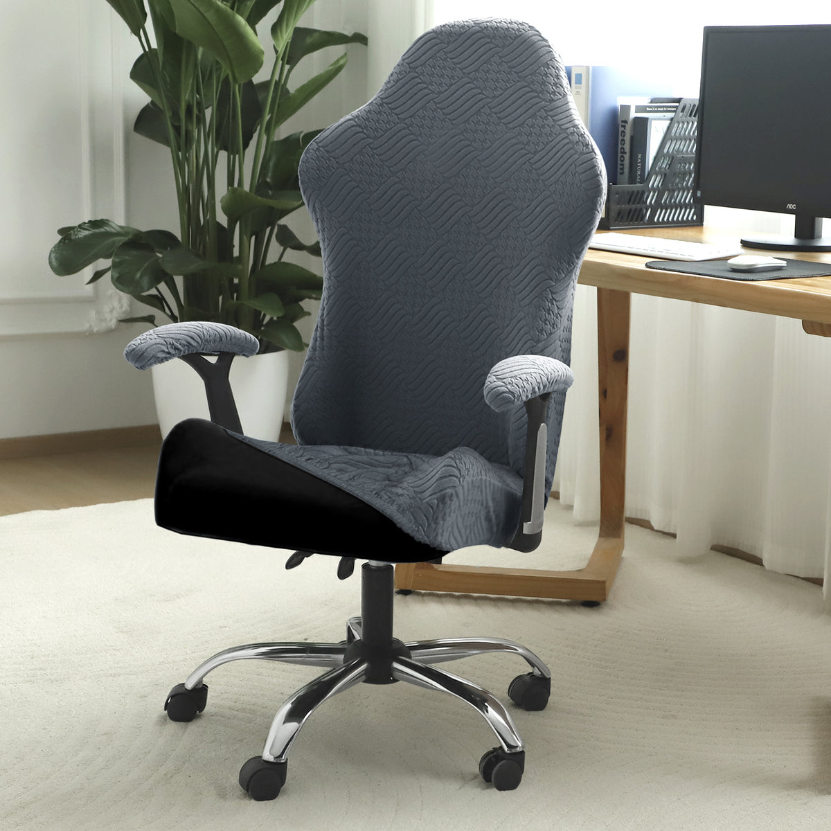 Gaming Chair Cover Elastic Jacquard Computer Rotating Chair Seat Covers Slipcover, Dark Grey