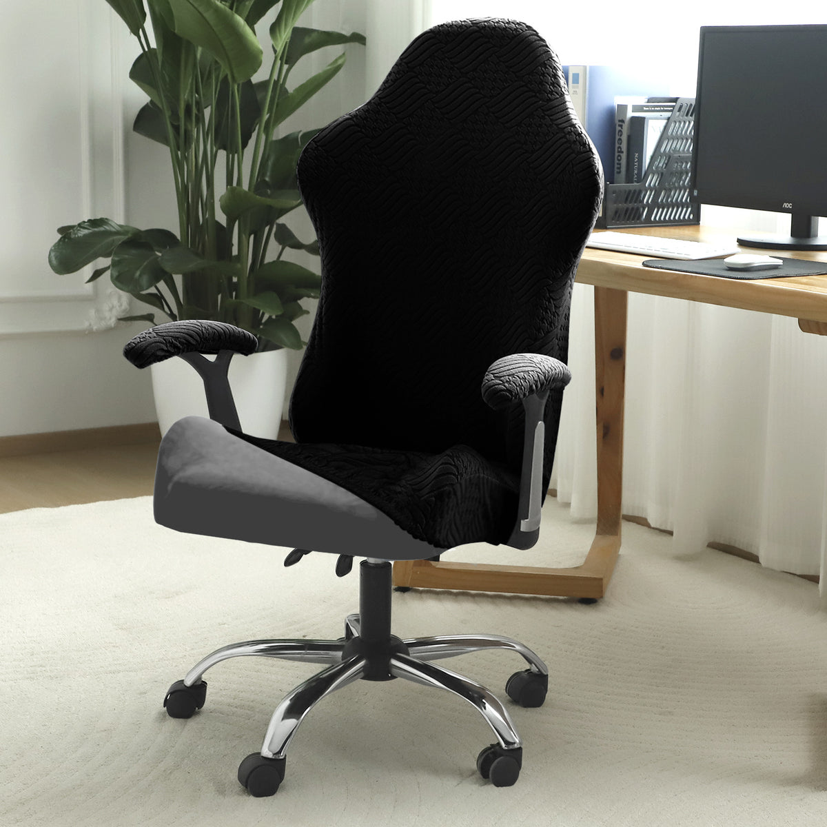 Gaming Chair Cover Elastic Jacquard Computer Rotating Chair Seat Covers Slipcover, Black