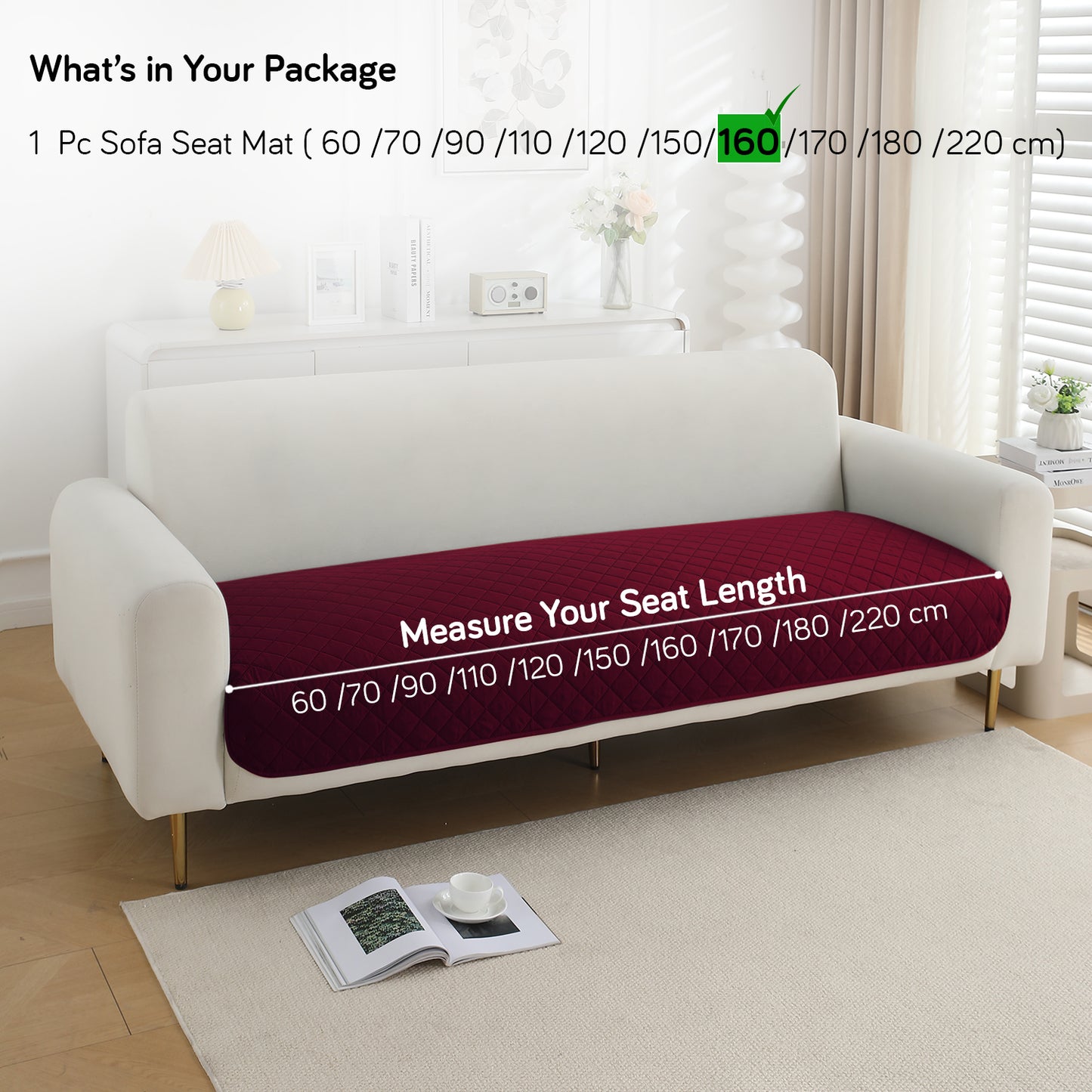 HOKIPO Waterproof Quilted Mats, Burgundy