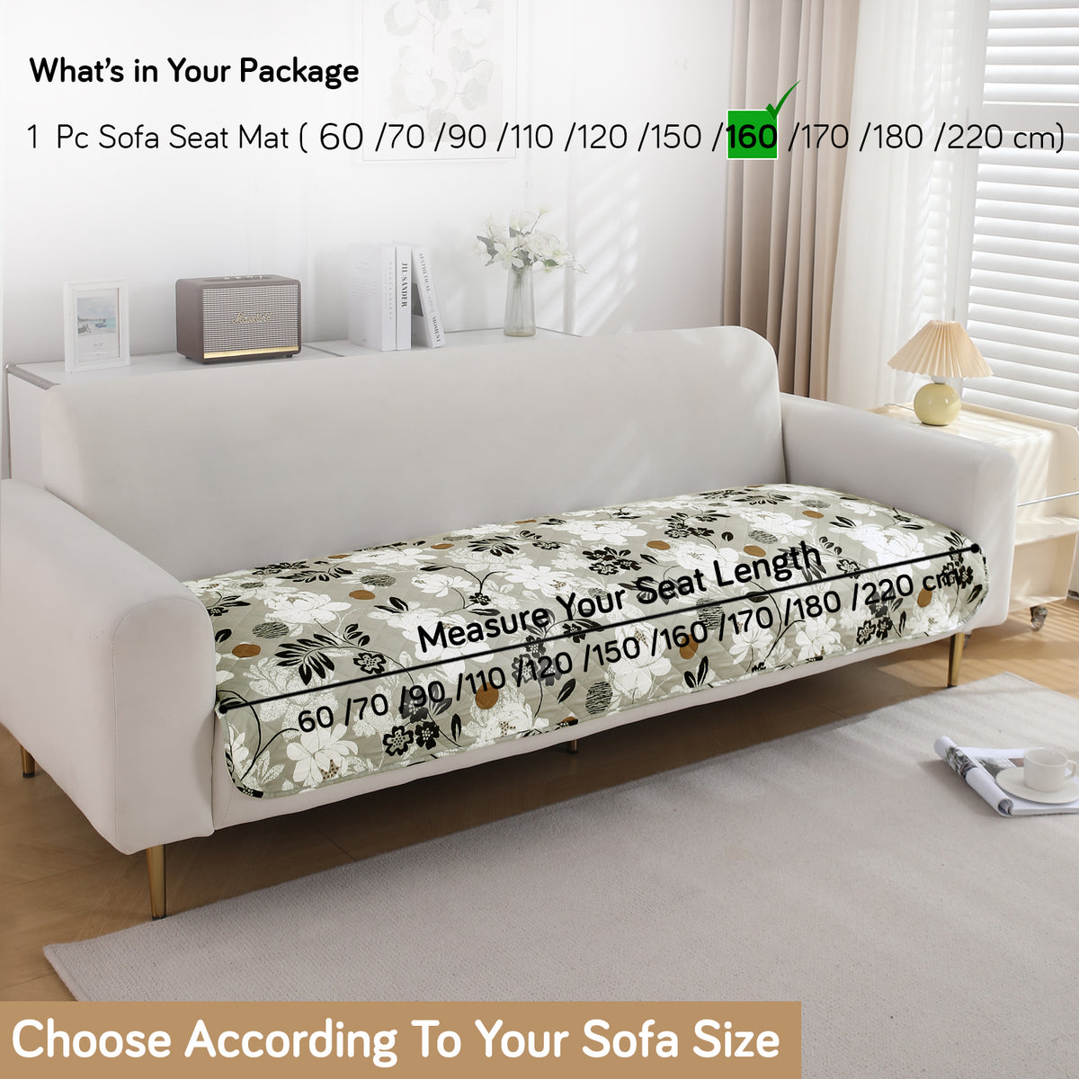 Water Repellent + Waterproof Quilted Sofa Mats, Feather Brown Floral