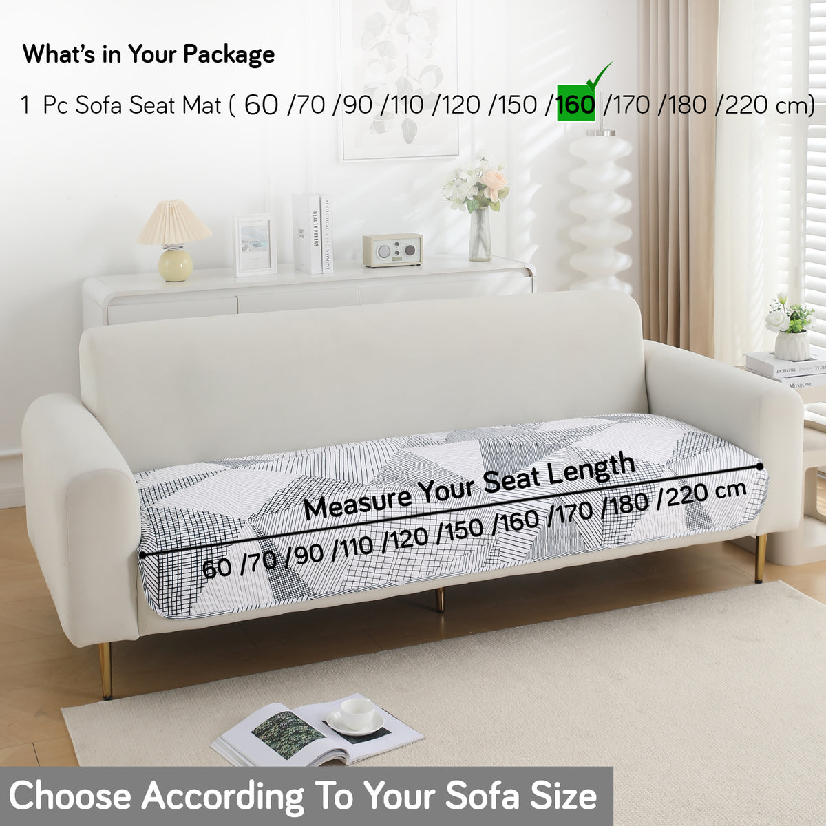 Water Repellent + Waterproof Quilted Sofa Mats, Snow White Black Geometry