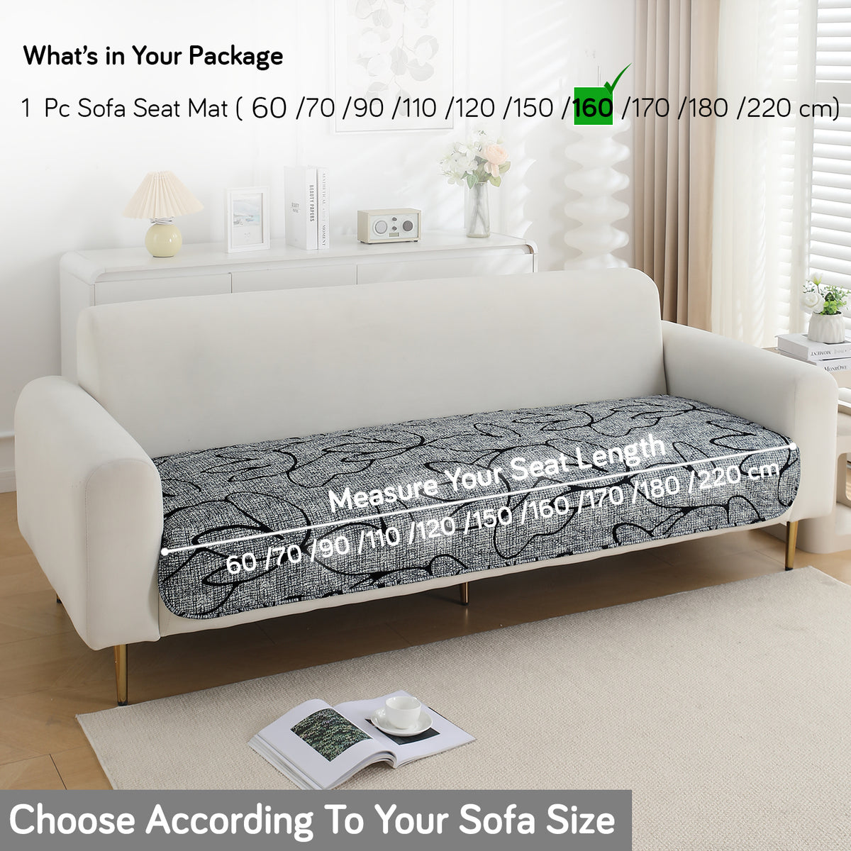Water Repellent + Waterproof Quilted Sofa Mats, Intense Grey Abstract Floral