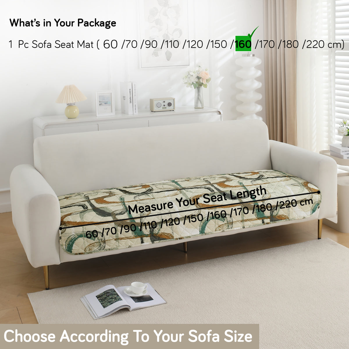 Water Repellent + Waterproof Quilted Sofa Mats, Parchement Beige Abstract Art