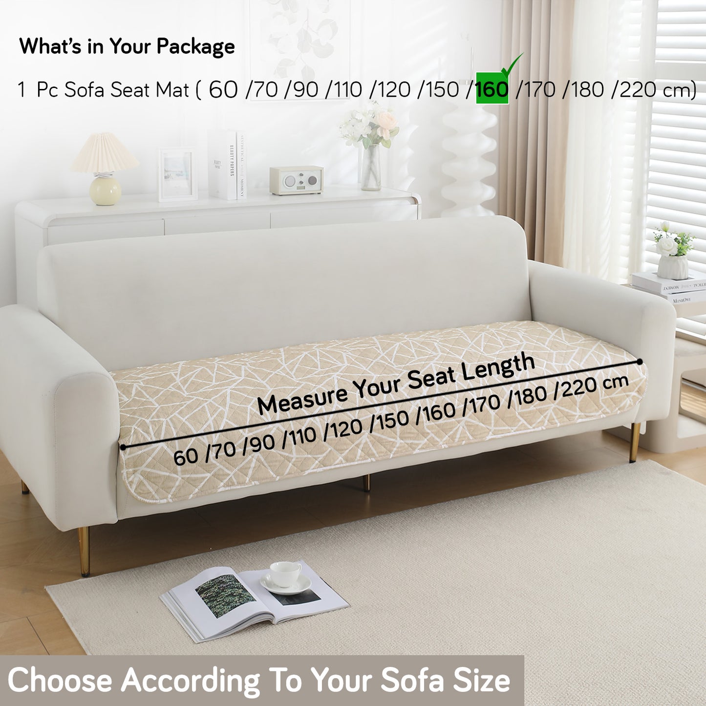 HOKIPO Water Repellent + Waterproof Quilted Sofa Mats, Beige Abstract Geometry