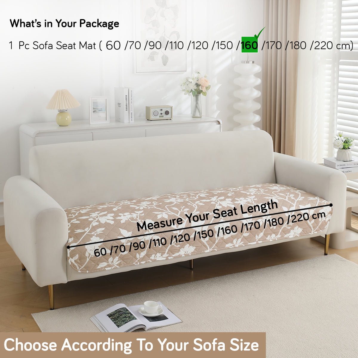 Water Repellent + Waterproof Quilted Sofa Mats, Buff Brown Sillehoute Floral
