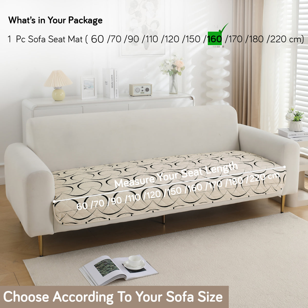 Water Repellent + Waterproof Quilted Sofa Mats, Natural Beige Abstract Art