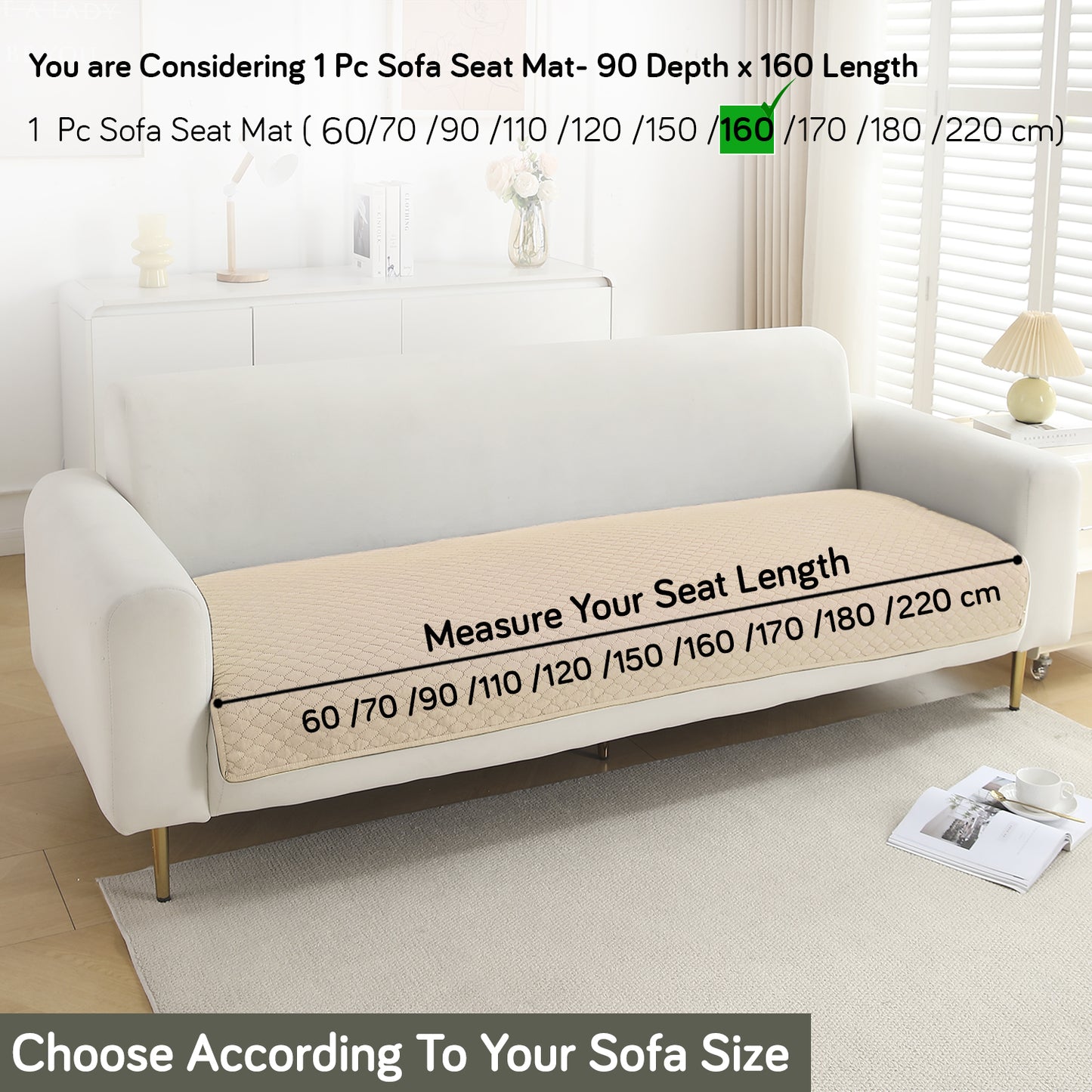 Polyester Quilted Sofa Cover Mats, Beige