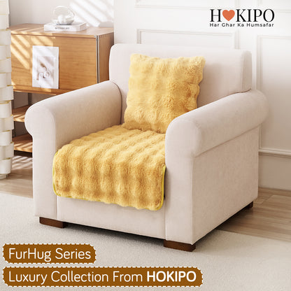 'FurHug' Premium Faux Rabbit Fur Sofa Seat Mats, Honey Yellow
